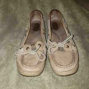 Sperry Top Sider Boat Shoes leather size 9M beige and tan ladies